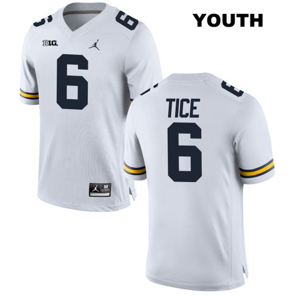 Youth NCAA Michigan Wolverines Ryan Tice #6 White Jordan Brand Authentic Stitched Football College Jersey VN25U78KC